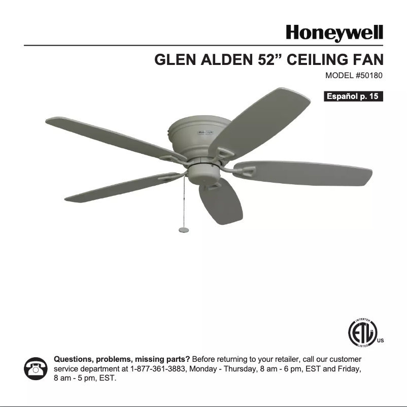 Page 1 de la notice Manuel utilisateur Honeywell Glen Alden 50180