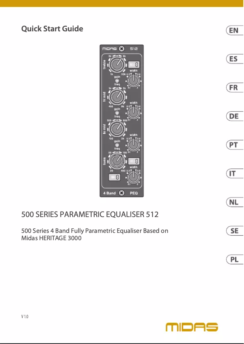 Page 1 de la notice Manuel utilisateur Midas Parametric Equaliser 512 V2