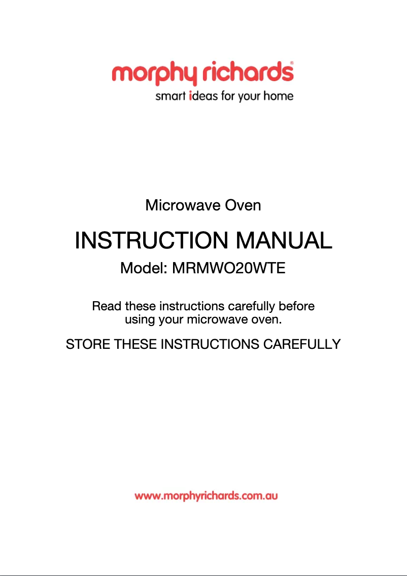 Page 1 de la notice Manuel utilisateur Morphy Richards MRMWO20WTE