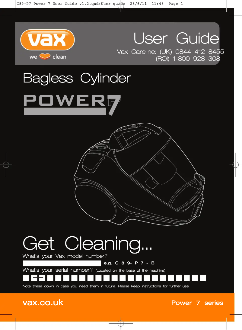 Página 1 del manual Manual de usuario Vax Power 7 C89-P7N-B