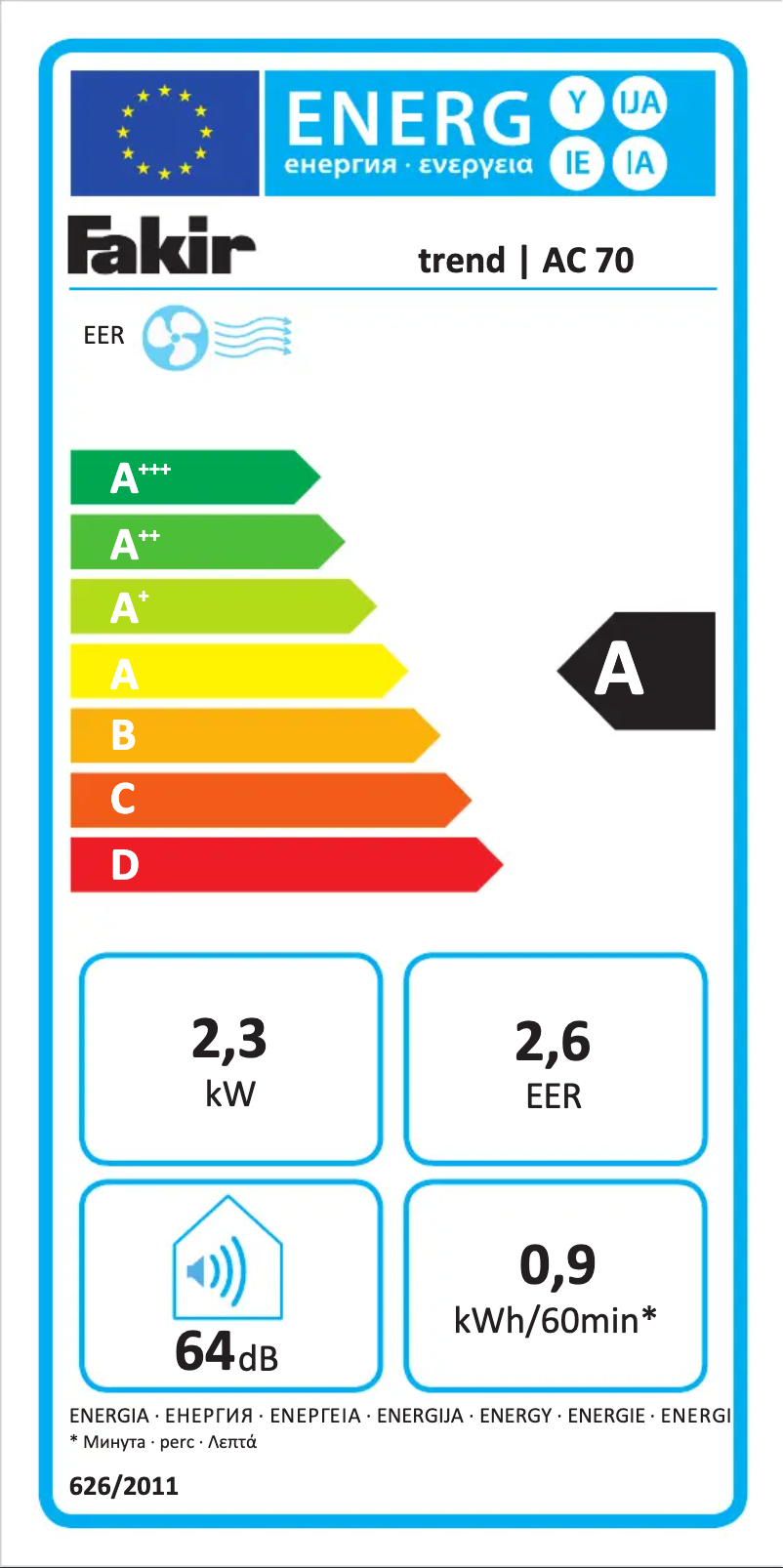 Page 1 de la notice Label énergétique Fakir Trend AC 70