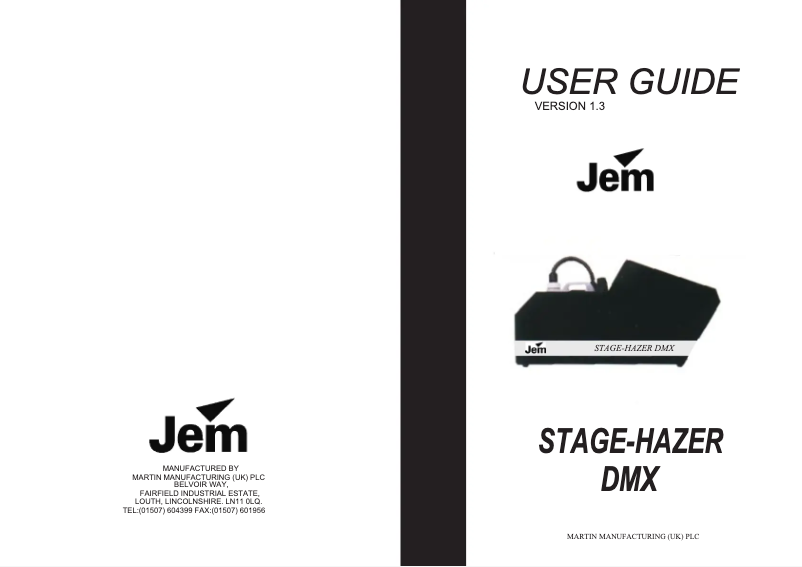 Page 1 de la notice Manuel utilisateur Martin JEM Stage-Hazer DMX