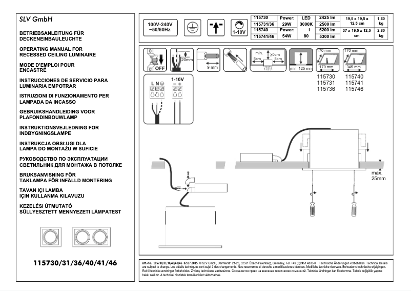 Page 1 de la notice Manuel utilisateur SLV 115740