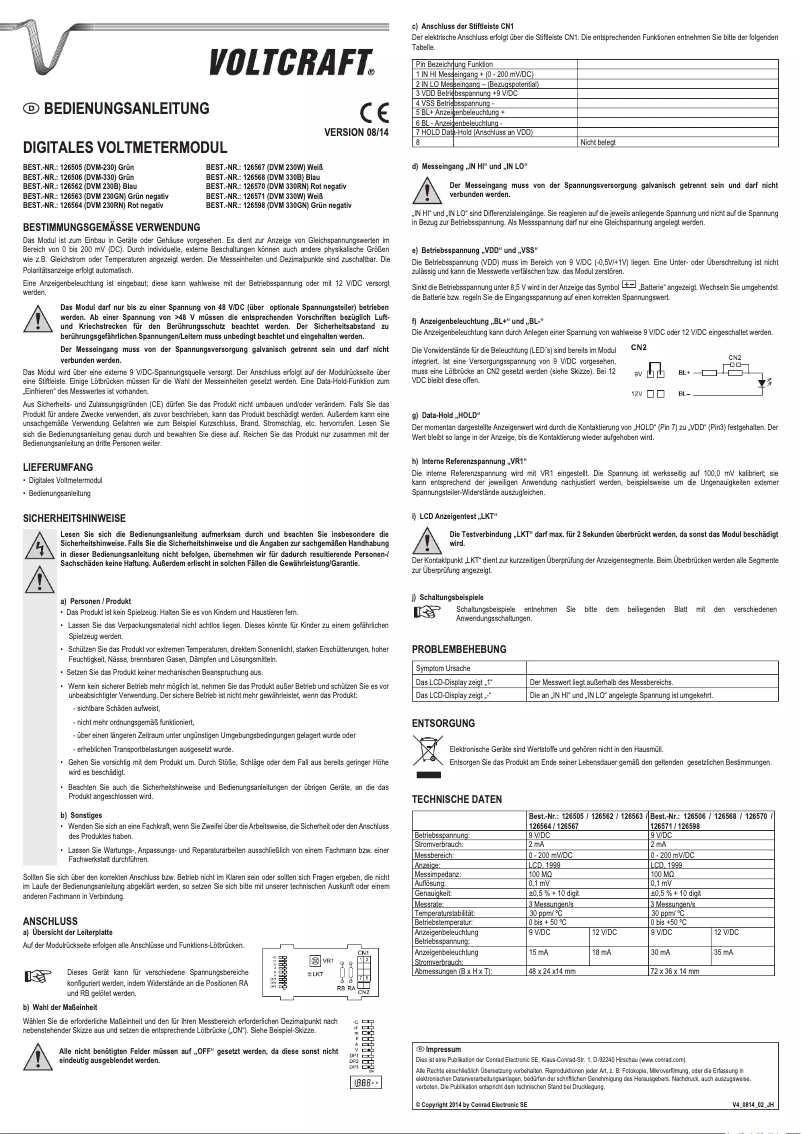 Page 1 de la notice Manuel utilisateur Voltcraft DVM-330