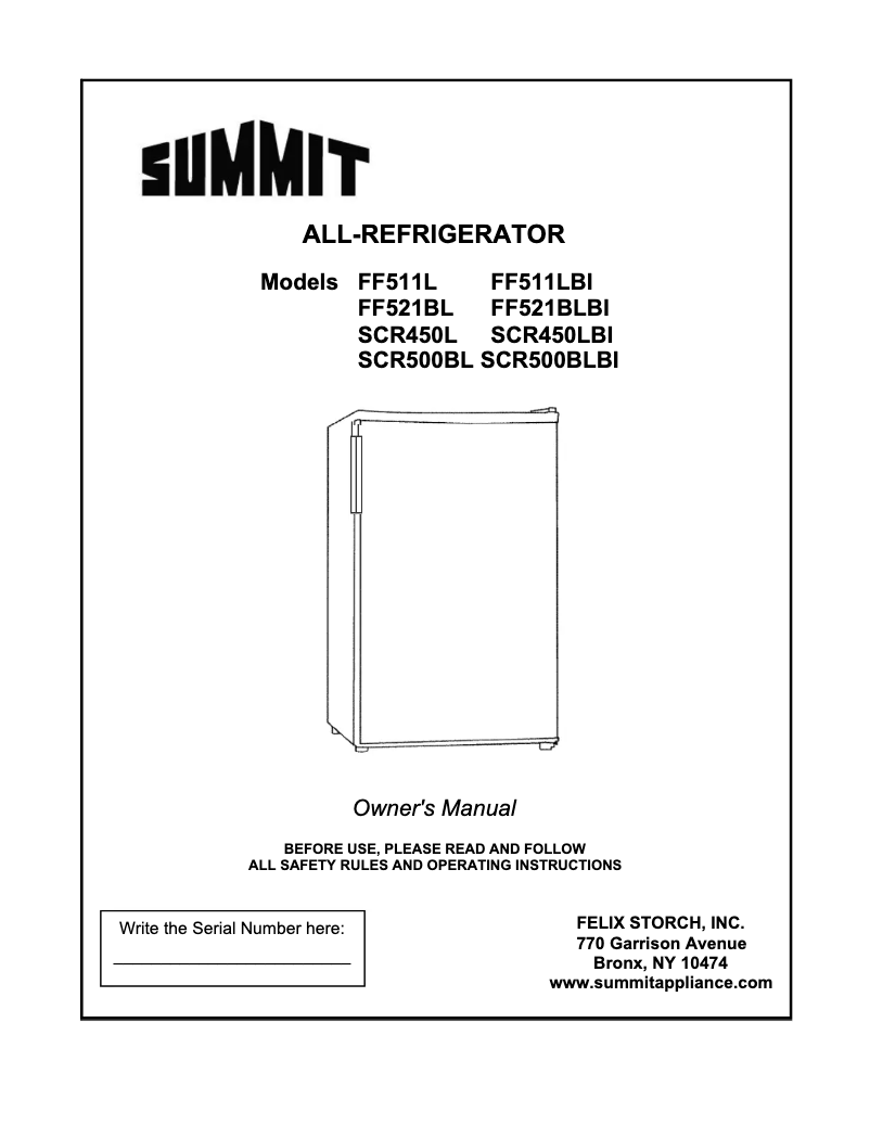 Page n°1 - Manuel utilisateur Summit Accucold FF511L7ADA