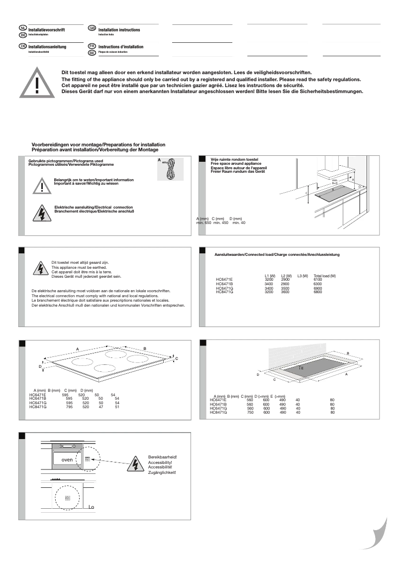 Page n°1 - Guide d'installation Atag HC8471G