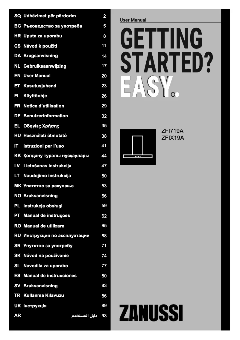 Page 1 de la notice Manuel utilisateur Zanussi ZFI719A