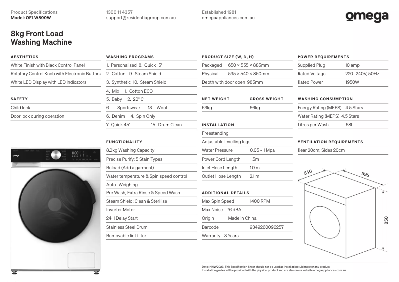 Image de la première page du manuel de l'appareil OFLW800W
