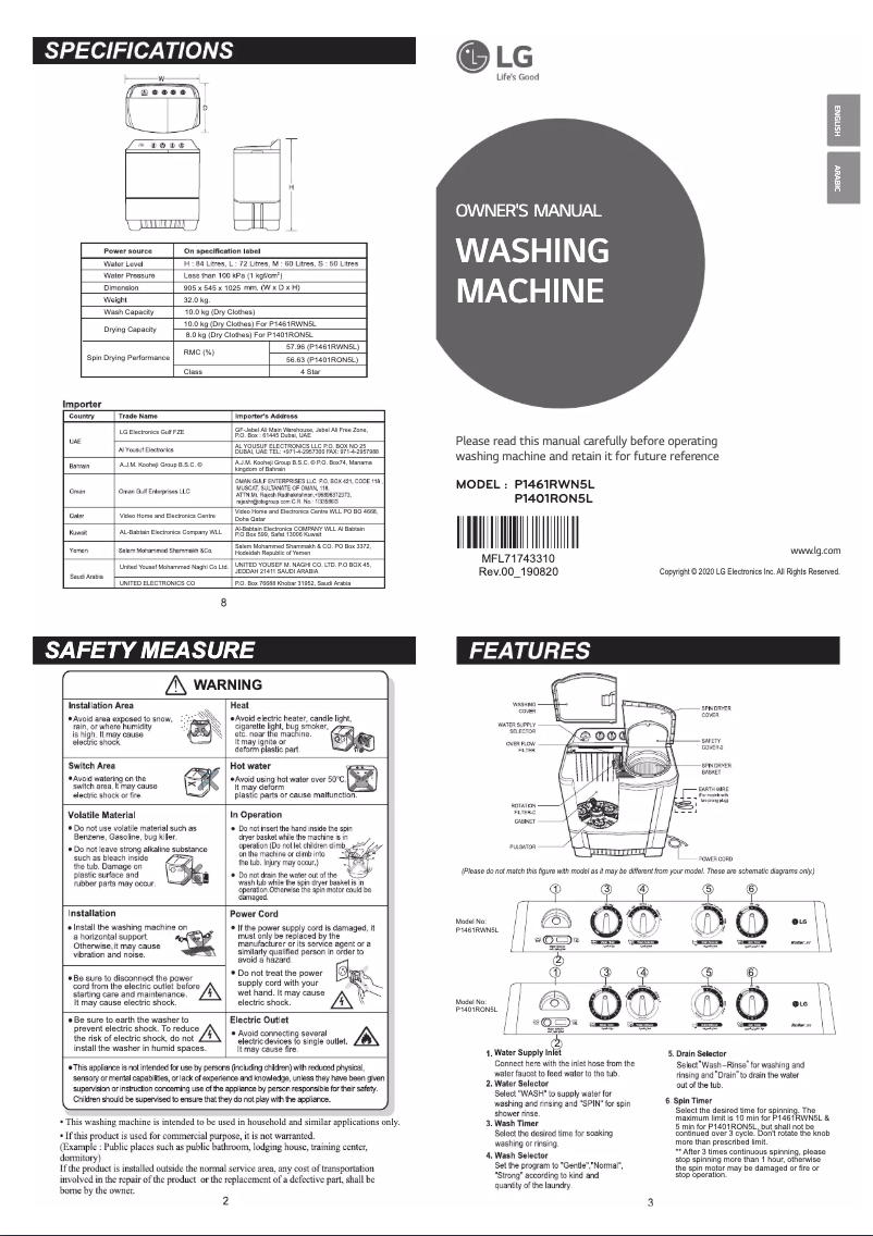 Page n°1 - Manuel utilisateur LG P1401RON5L