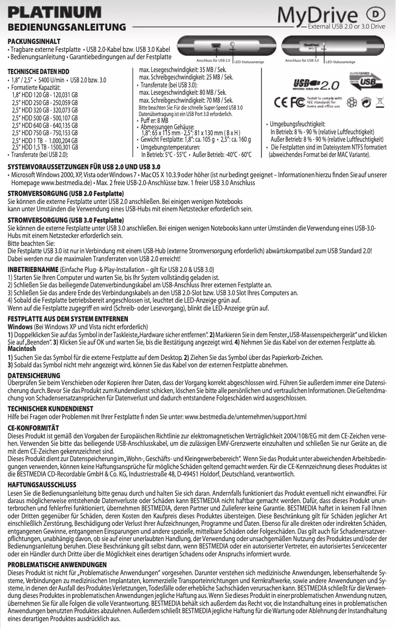 Page n°1 - Manuel utilisateur Bestmedia MyDrive 3000GB Platinum