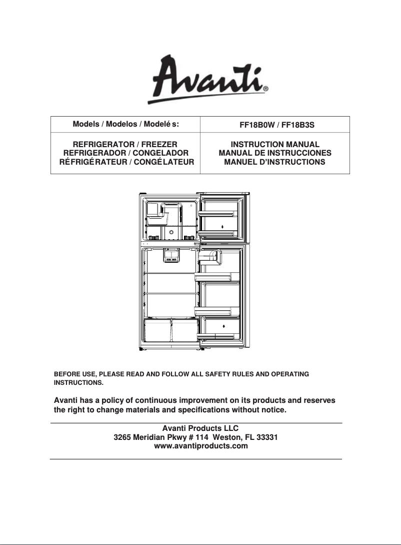 Page 1 de la notice Manuel utilisateur Avanti FF18B3S