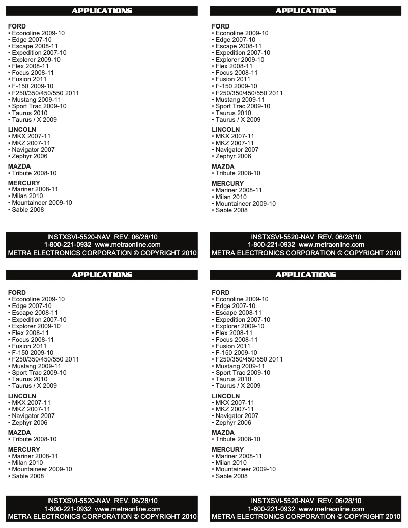 Page 1 de la notice Manuel utilisateur Metra XSVI-5520-NAV