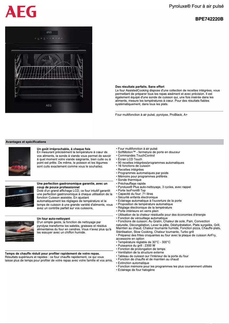 Page 1 de la notice Fiche technique AEG BPE742220B