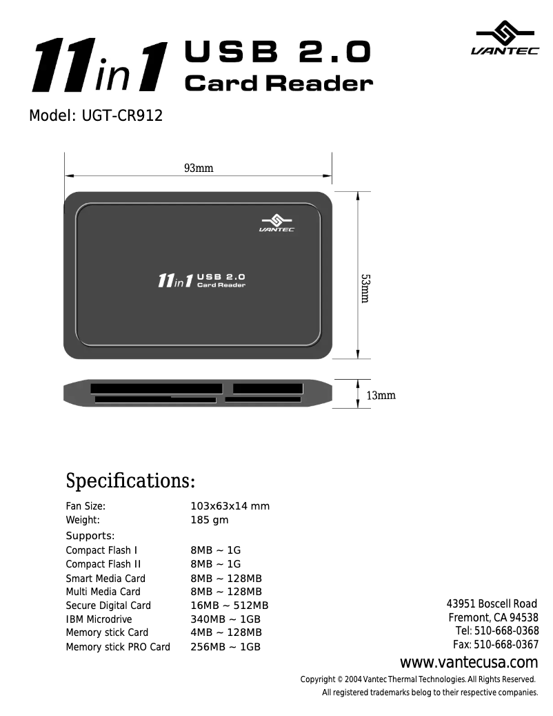 Image de la première page du manuel de l'appareil UGT-CR912