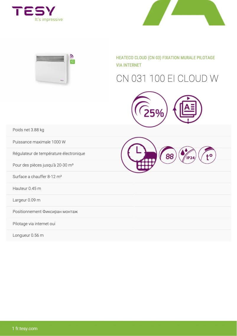 Page n°1 - Manuel utilisateur Tesy CN 031 100 EI CLOUD W
