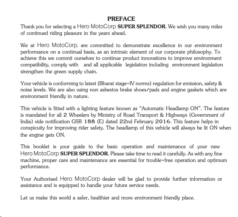 Página 1 del manual Manual de usuario Hero Super Splendor (2019)