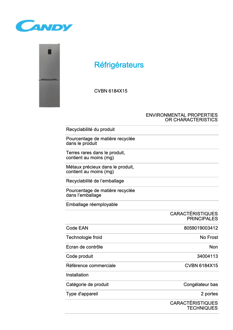 Image de la première page du manuel de l'appareil CVBN 6184X15
