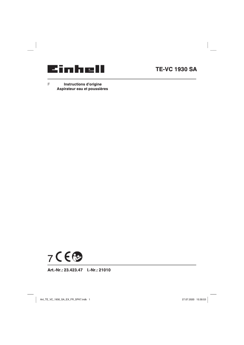 Page n°1 - Manuel utilisateur Einhell TE-VC 1930 SA