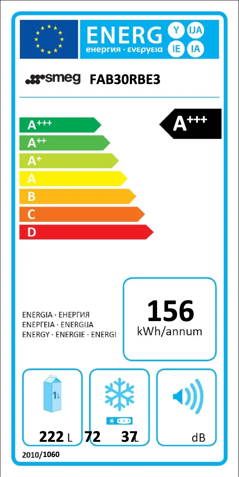 Page 1 de la notice Label énergétique Smeg FAB30RBE3