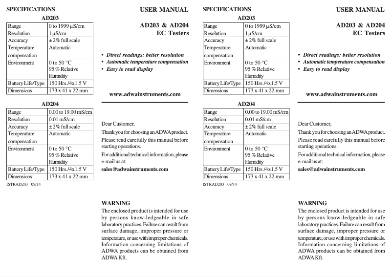 Page n°1 - Manuel utilisateur Adwa AD203