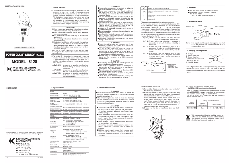 Page 1 de la notice Manuel utilisateur Kyoritsu 8128