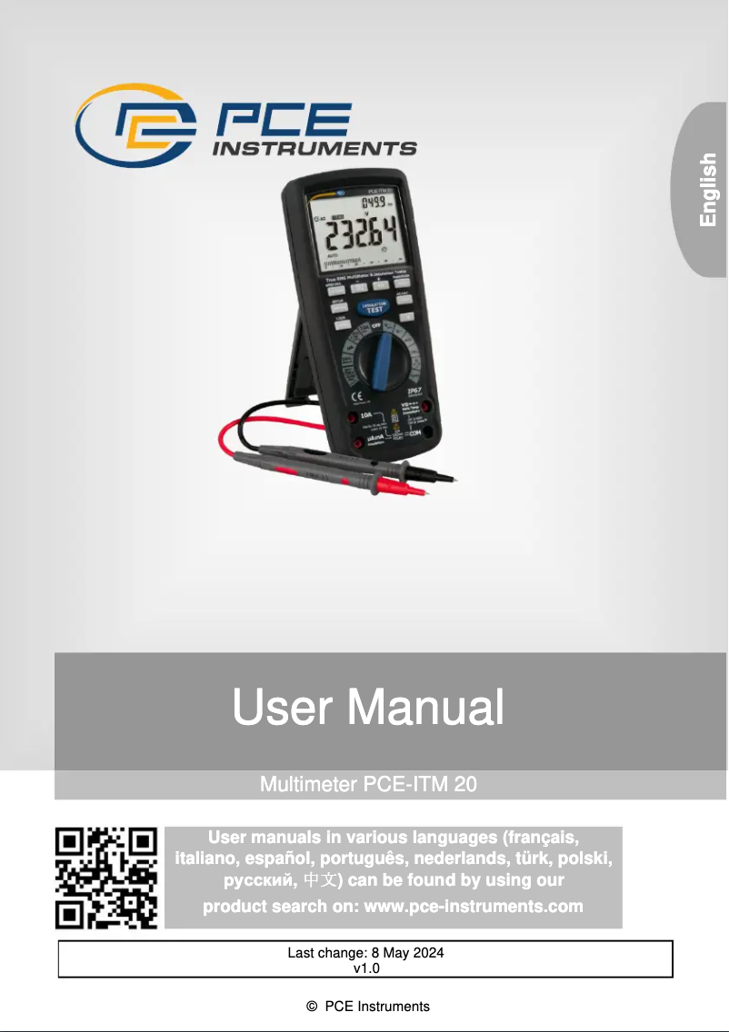 Page n°1 - Manuel utilisateur PCE Instruments PCE-ITM 20
