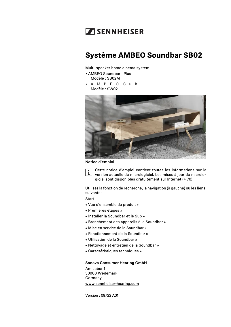 Page n°1 - Manuel utilisateur Sennheiser AMBEO SB02