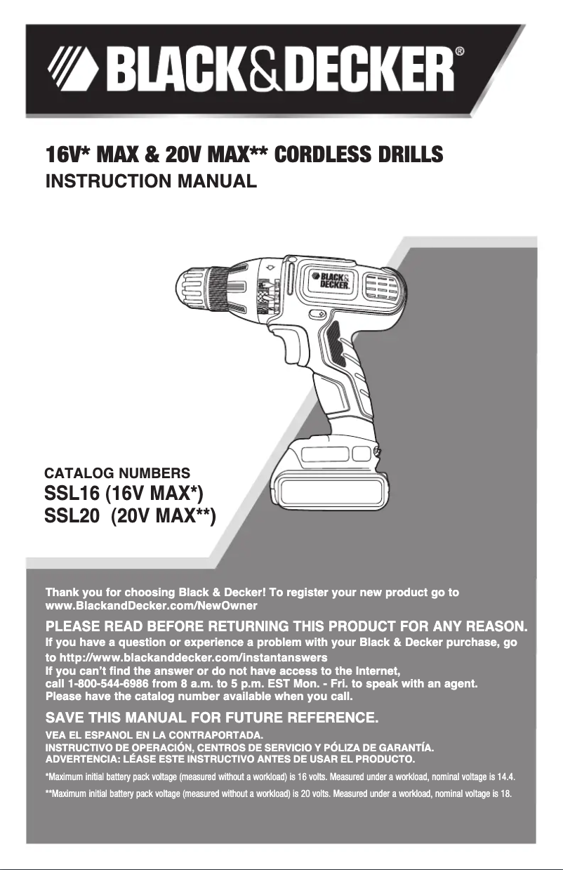 Page n°1 - Manuel utilisateur Black & Decker SSL20