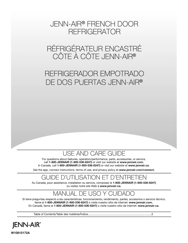 Page 1 de la notice Manuel d'utilisation et d'entretien JennAir JFFCC72EFS