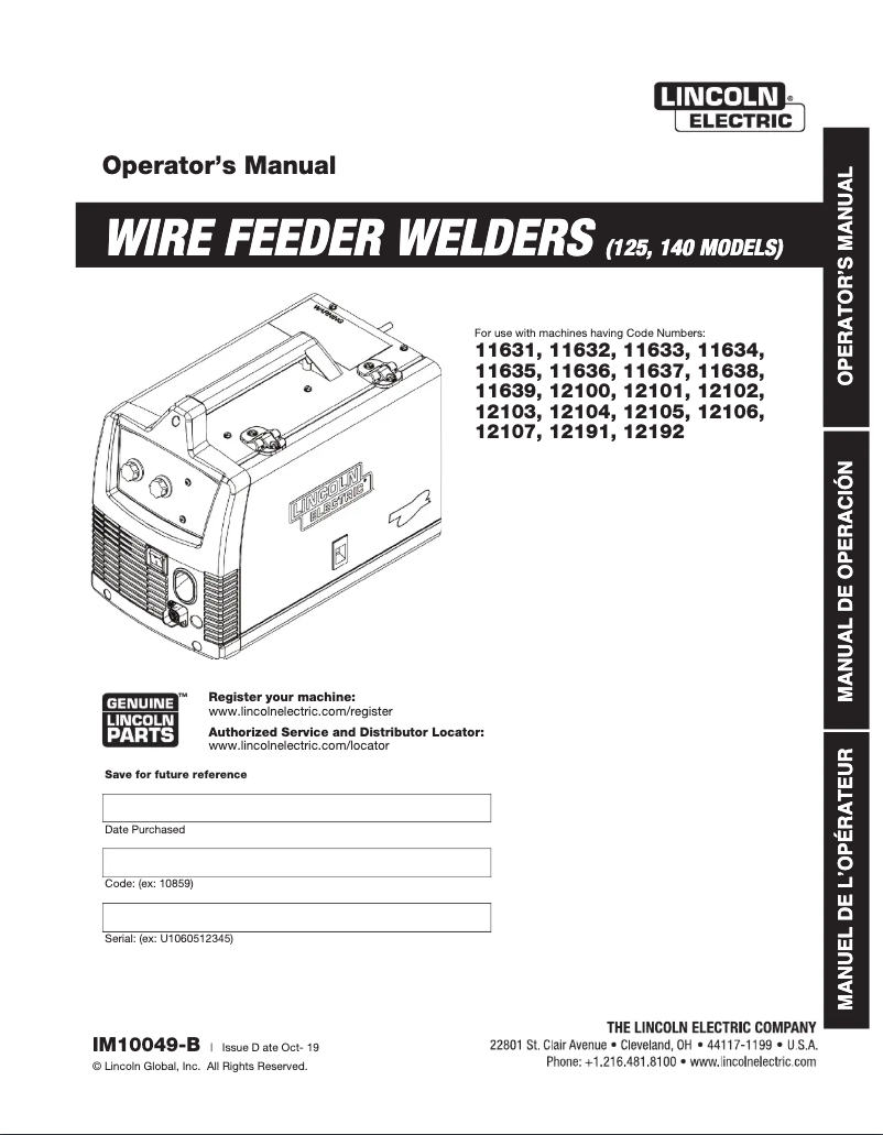 Página 1 del manual Manual de usuario Lincoln Electric Easy MIG 140