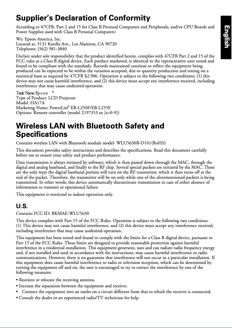 Page 1 de la notice Manuel utilisateur Epson PowerLite EB-L250F