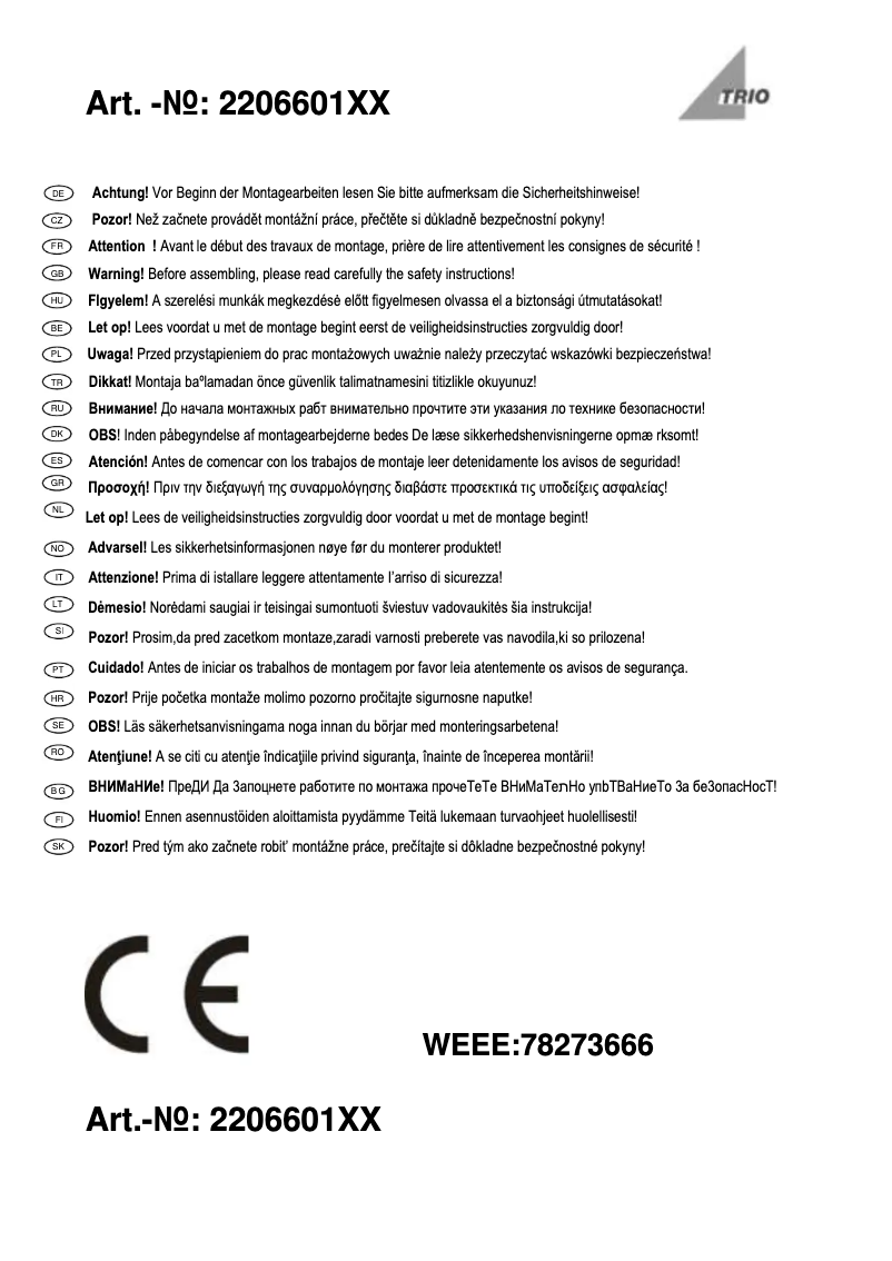 Page 1 de la notice Manuel utilisateur Trio Lighting Verdon