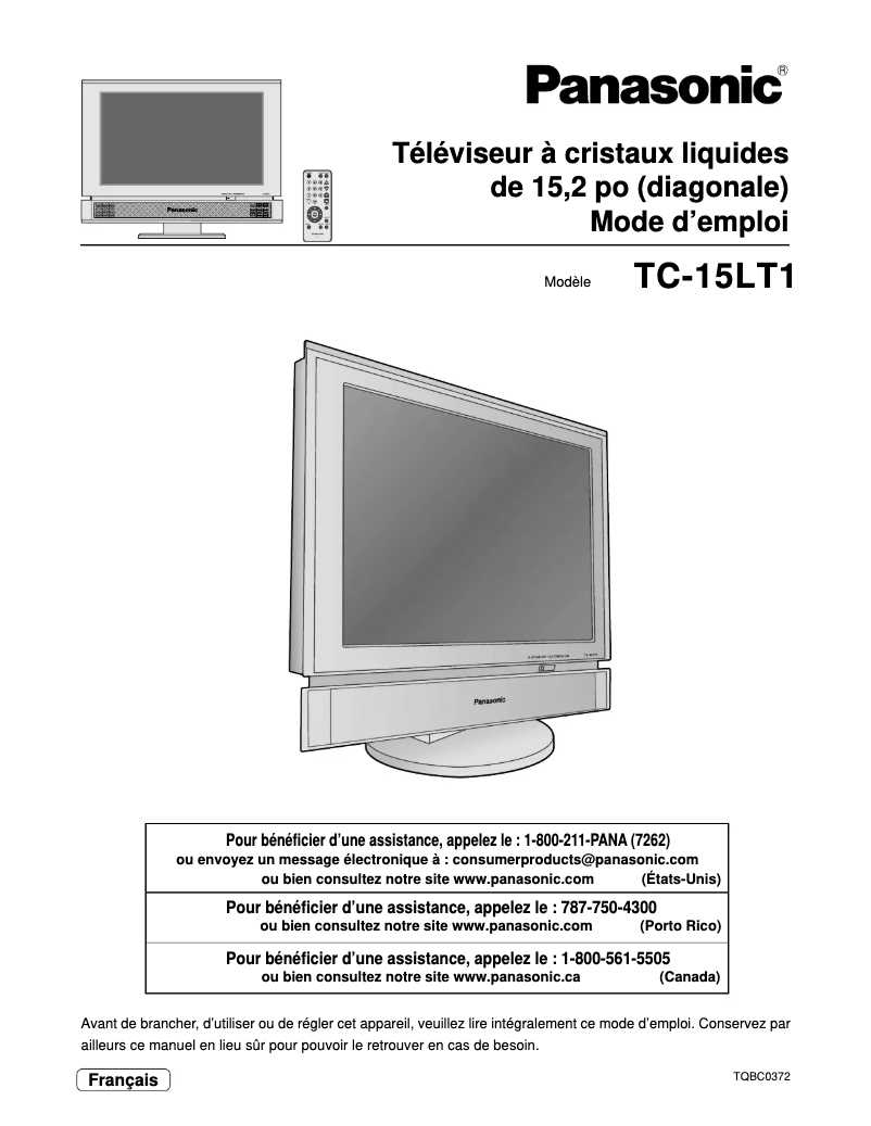 Page 1 de la notice Manuel utilisateur Panasonic TC-15LT1