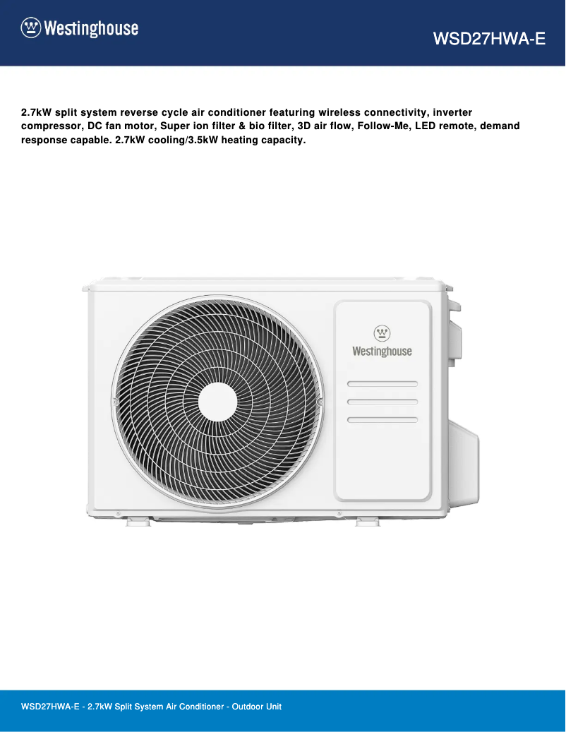 Image de la première page du manuel de l'appareil WSD27HWA-E