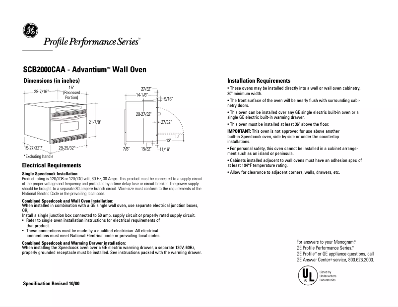 Page n°1 - Fiche technique Advantium SCB2000CAA