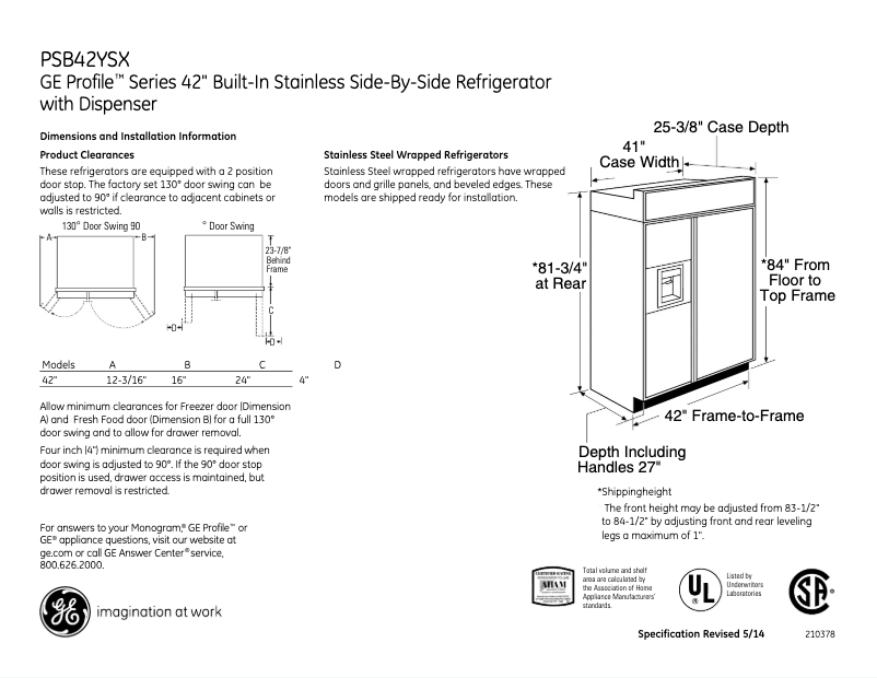 Page n°1 - Fiche technique GE Profile PSB42YSXSS