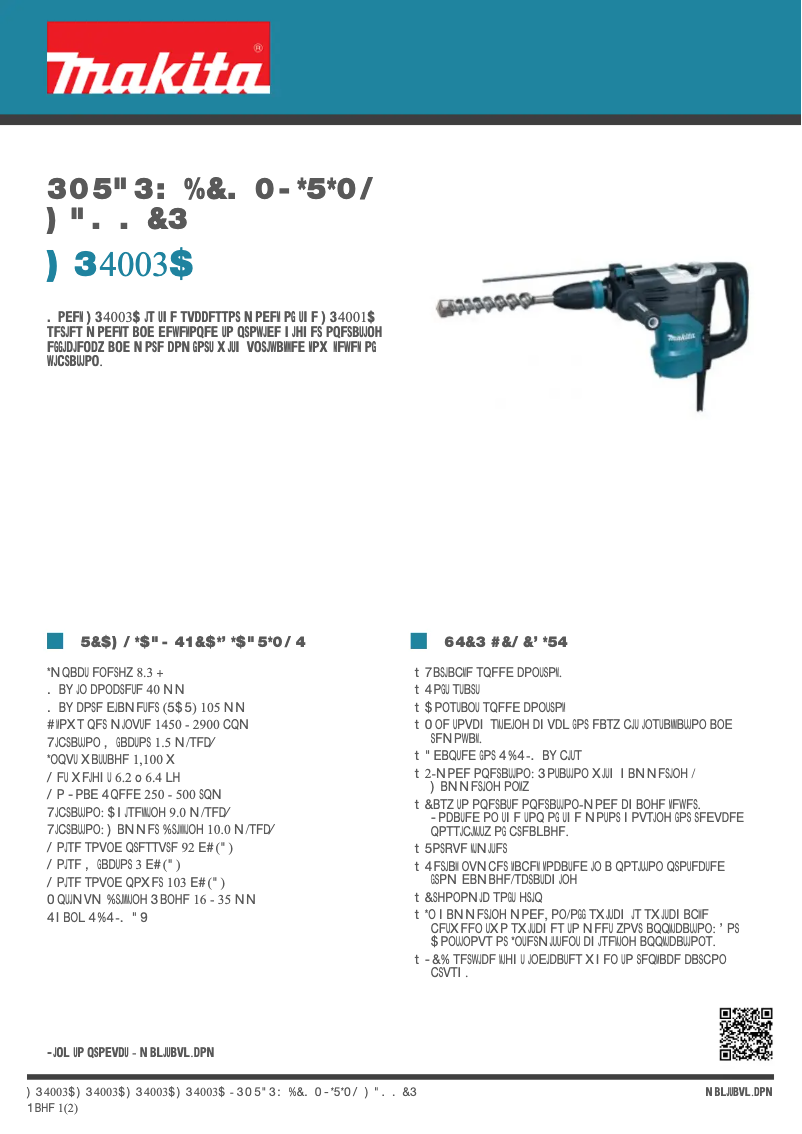Page 1 de la notice Fiche technique Makita HR4003C