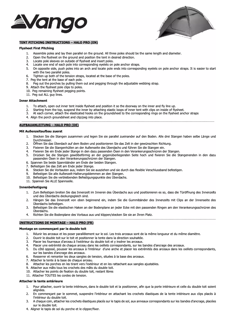 Page n°1 - Manuel utilisateur Vango Halo Pro 300