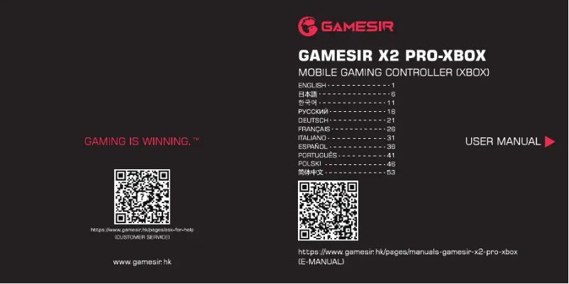 Page 1 de la notice Manuel utilisateur Gamesir X2 Pro