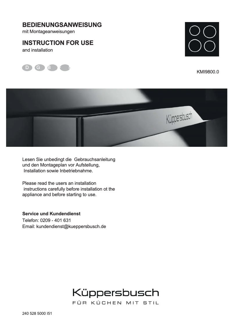 Page n°1 - Manuel utilisateur Küppersbusch KMI9800.0SR