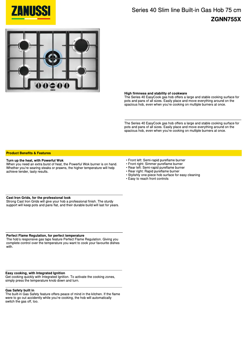 Page n°1 - Fiche technique Zanussi ZGNN755X
