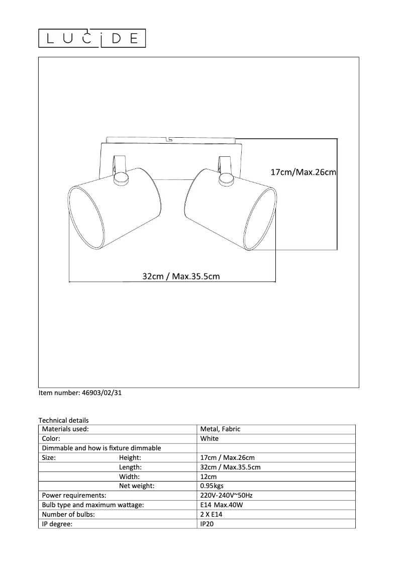 Page n°1 - Manuel utilisateur Lucide Edo 46903/02/31