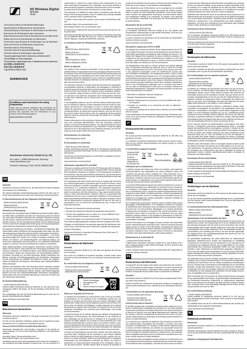 Page n°1 - Instructions de sécurité Sennheiser XSW-D XLR Base SET