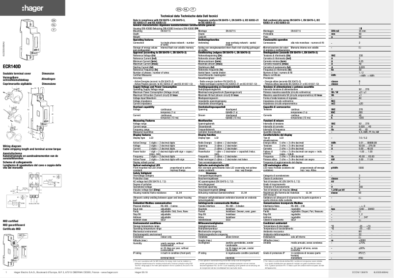 Page n°1 - Manuel utilisateur Hager ECR140D