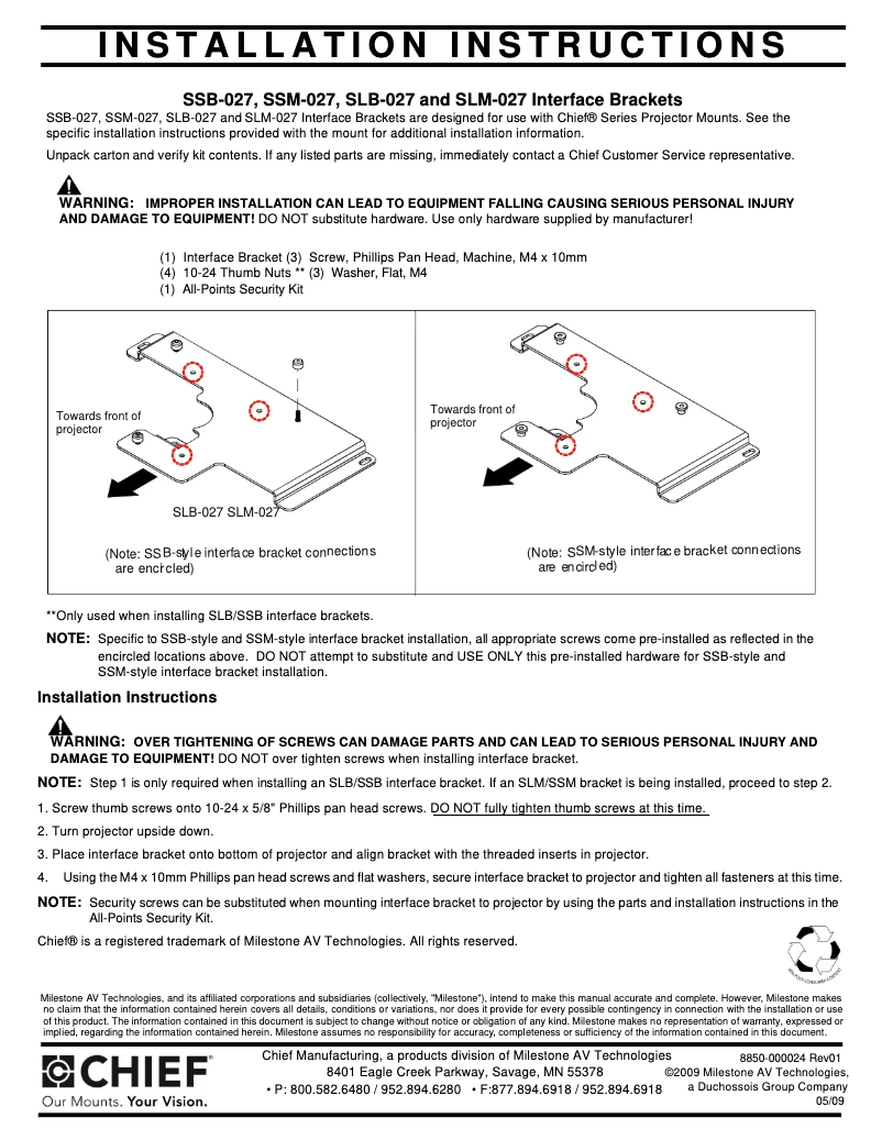Page 1 de la notice Manuel utilisateur Chief SLM027