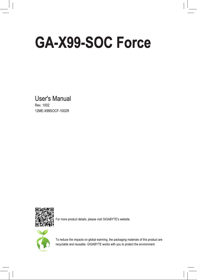 Page n°1 - Manuel utilisateur Gigabyte GA-X99-SOC Force