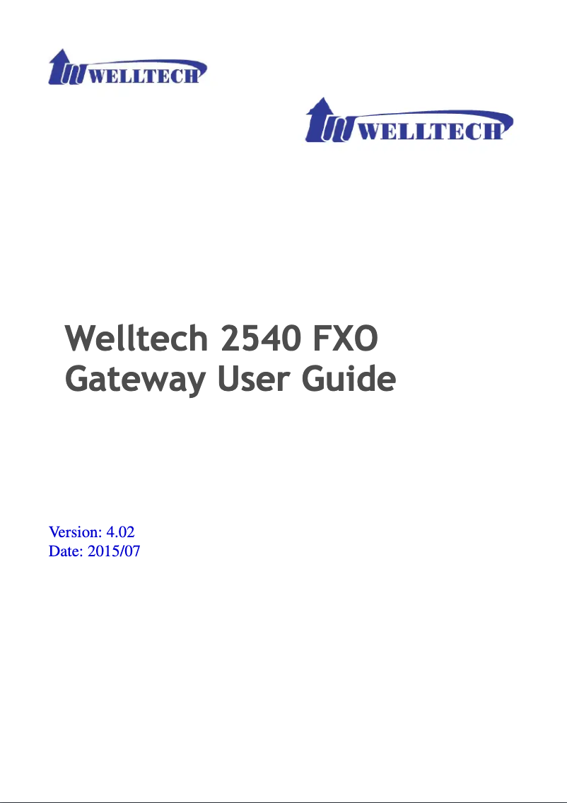 Page 1 de la notice Manuel utilisateur Welltech Wellgate 2540