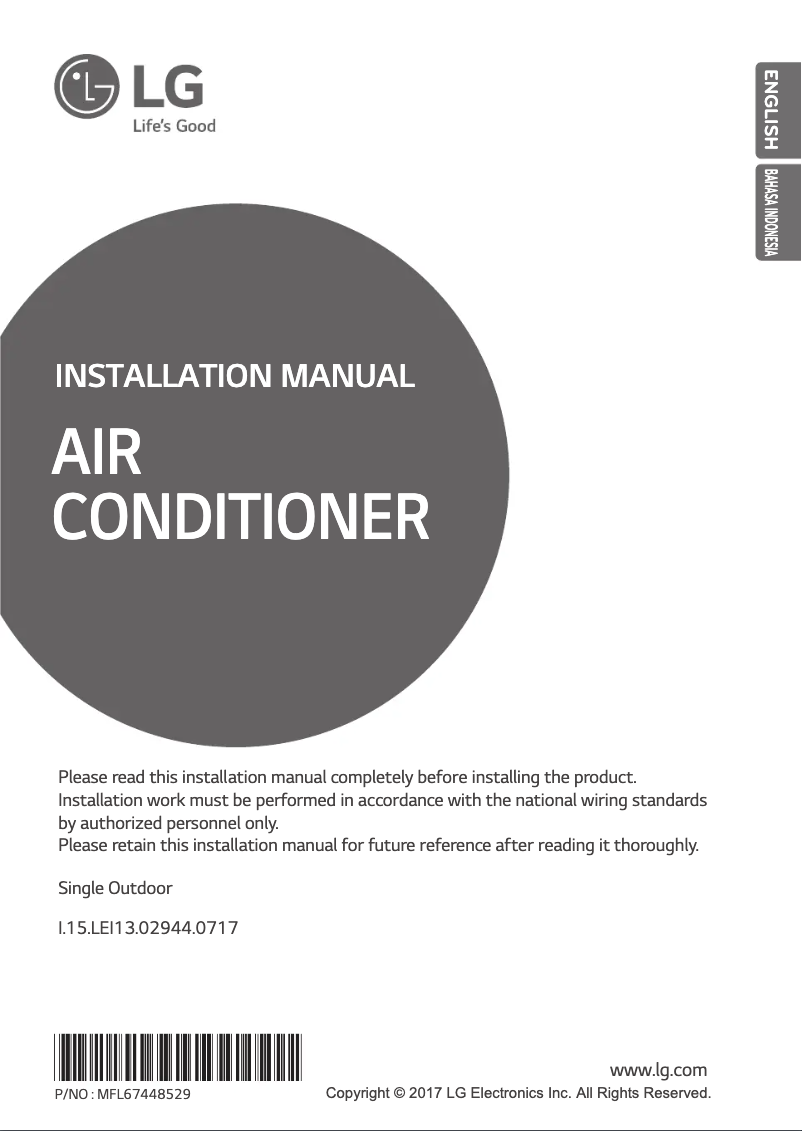 Page n°1 - Guide d'installation LG APUQ48LT3E3