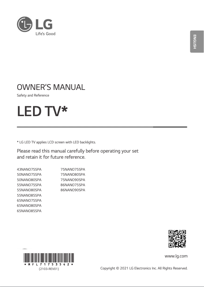 Page 1 de la notice Manuel utilisateur LG 86NANO90SPA