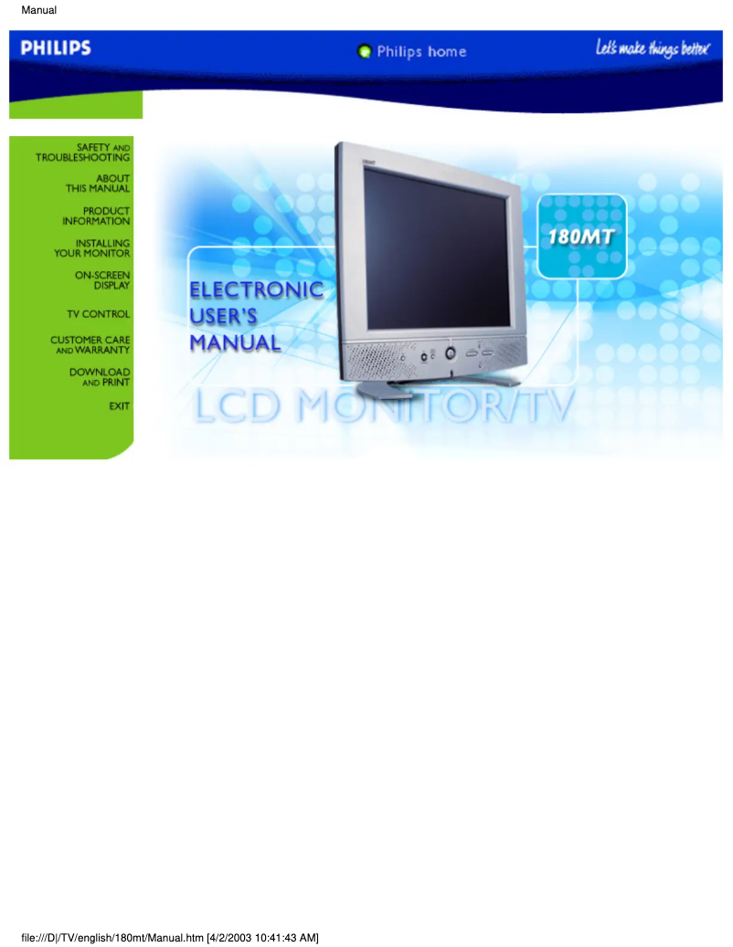 Image de la première page du manuel de l'appareil 180MT